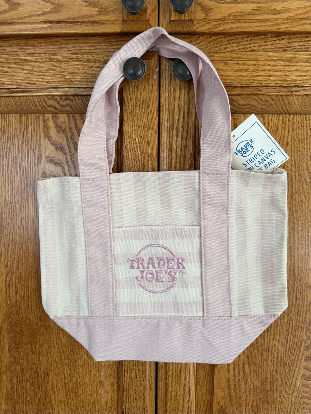 Pink Striped Canvas Tote Bag